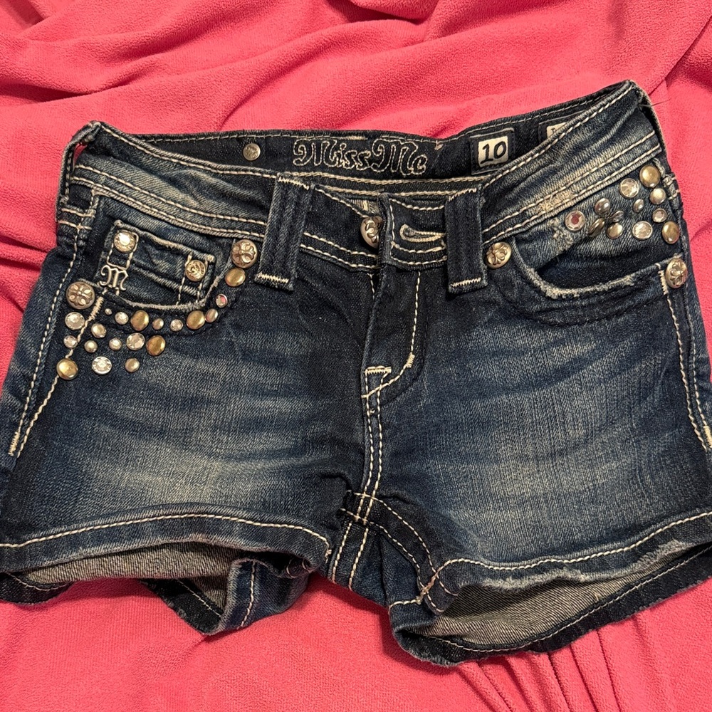 Miss Me Dark Blue Jean Shorts with Studded Details